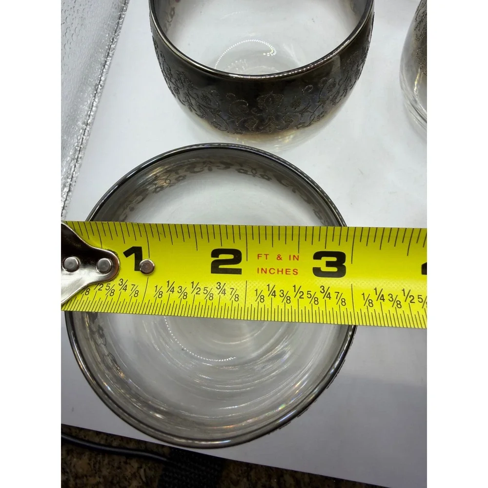 Vintage Silver Ombre Damask Filigree Lowball Whiskey Glasses Set of 6 MCM Style